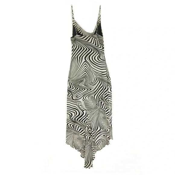 Vintage 90s Y2K White Black Stripe Abstract Line Print Asymmetrical Slip Dress - Picture 6 of 6